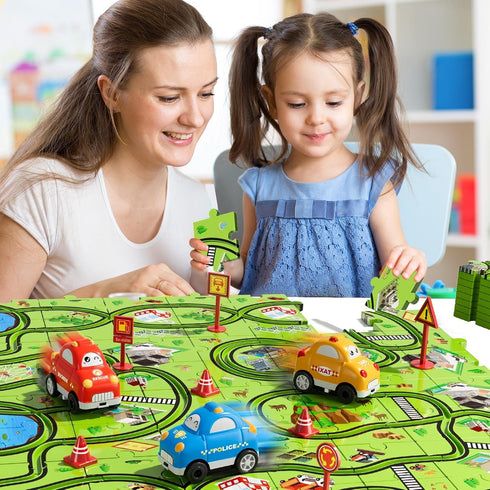 Beby Buty 64PCS Set 3 4 5 3-5 4-6, 3 4 5 6 Puzzle Track Car Toys for Kids Boys, Toddler Toys Gifts for Year Old, Floor