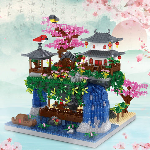 3600PCS Micro Mini Blocks Peach Blossom Pond Bonsai Tree Kit - Traditional Architecture Building Blocks Gift for 14+