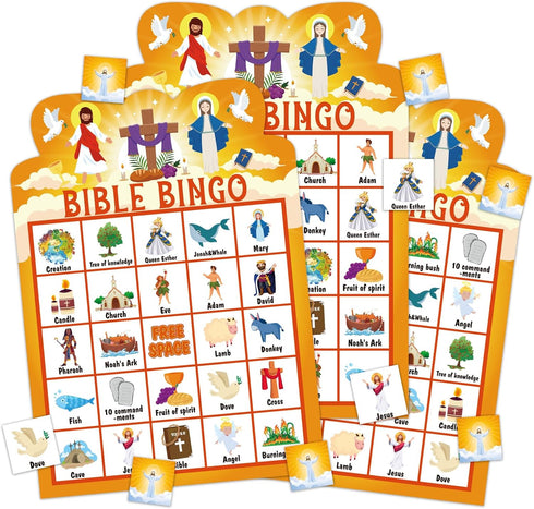 FLYAB Bible Bingo Game for Kids and Adults, 26 Players Christian Bingo Cards for Church and Family