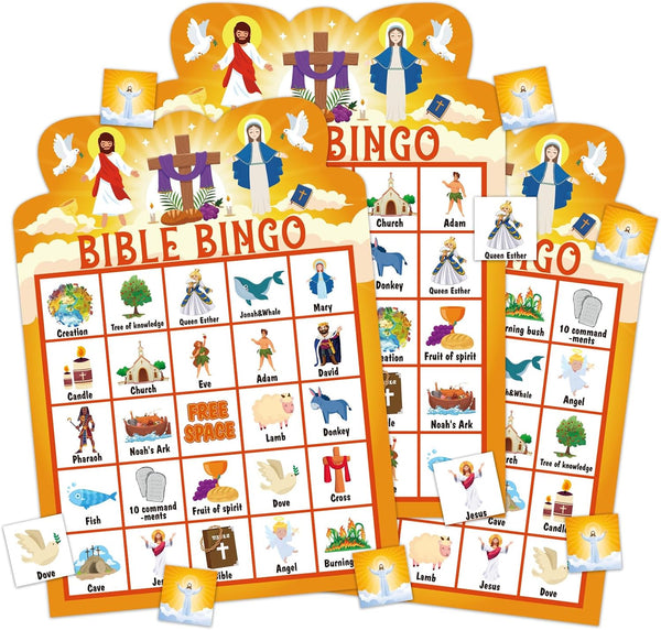 FLYAB Bible Bingo Game for Kids and Adults, 26 Players Christian Bingo Cards for Church and Family