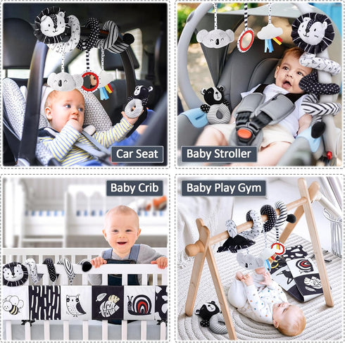 Joyreal High Contrast Baby Toys for Newborn, Black and White Baby Sensory Toys with Car Seat Toys,Infant Toys