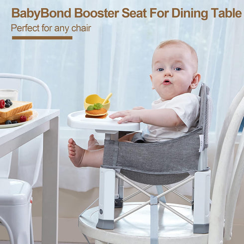 Baby Travel Booster Seat with Double Tray, BabyBond Upgraded Toddler Portable Baby Chair, Booster Seat for Dining