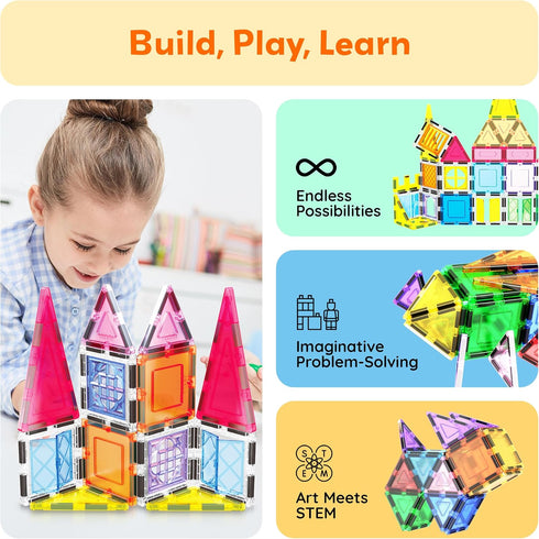 Set 110+ Playset 3+ PT03 PicassoTiles Magnetic Tiles Magnet Toys Building Blocks Construction with Pages IdeaBook STEM