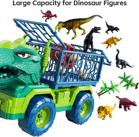 3-5 8 Set TEMI Dinosaur Truck Toys for Kids Years, Tyrannosaurus Transport Car Carrier Truck with Dinosaur Figures