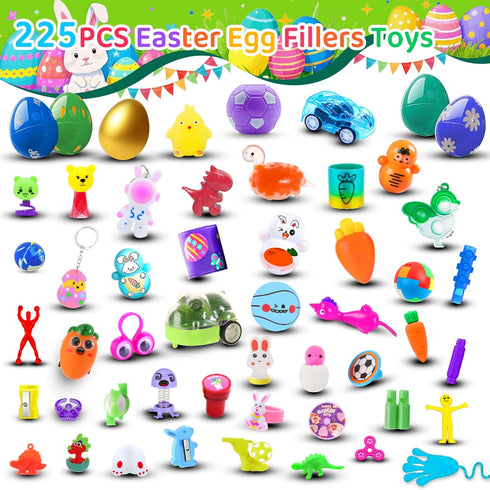 Ulosharky 225Pack Prefilled Easter Eggs with Toys Inside for Easter Egg Hunting Basket Stuffers, Surprise Plastic Eggs