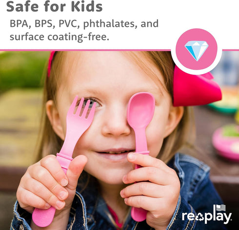Re-Play Toddler Forks and Spoons Set - 8 Utensils for Kids - Dishwasher and Microwave Safe - Made in USA - 5.8" x 1.2"