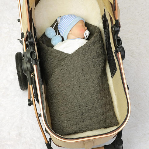 LAWKUL Baby Blankets Cable Babe Checkered Soft Cuddle Newborn Infants Receiving Swaddle, Dark Green 40"x30"