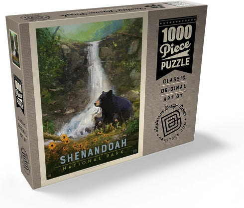 MyPuzzle Shenandoah National Park: Bear Family Vintage Poster - Premium 1000 Piece Jigsaw Puzzle for Adults