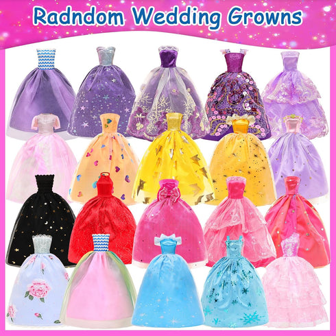 BARWA 70 Pack Doll Clothes and Accessories, 3 Wedding Gowns, 5 Long Dresses, 4 Tops, 4 Pants, 3 Swimsuits