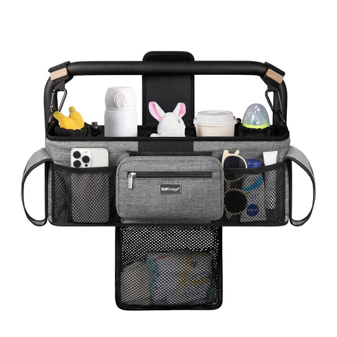 TOPDesign Universal Baby Stroller Organizer, Double Stroller Caddy with Detachable Mesh Bag