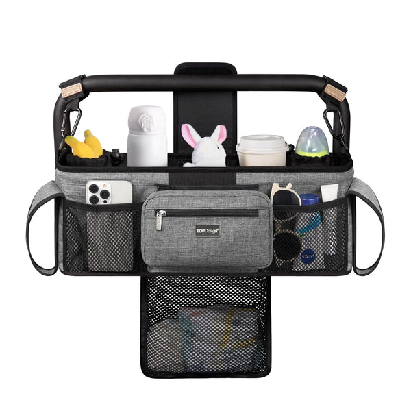 TOPDesign Universal Baby Stroller Organizer, Double Stroller Caddy with Detachable Mesh Bag