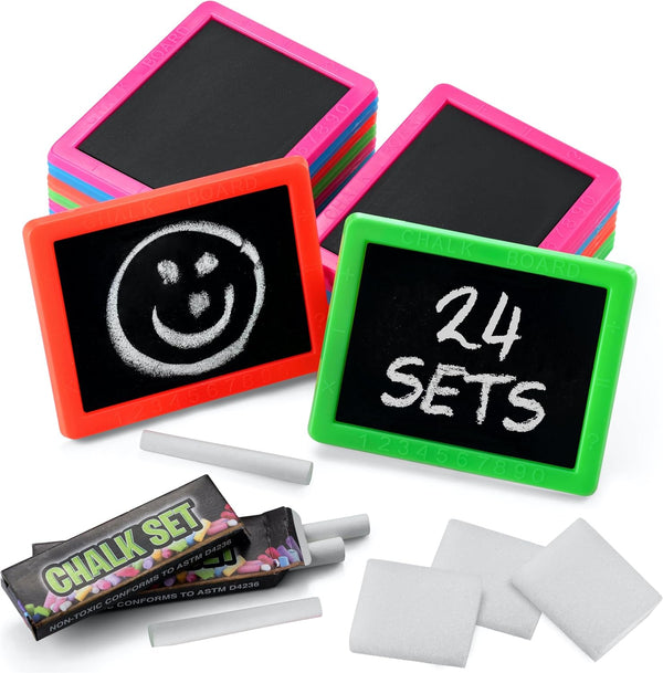 Mini Chalkboard for Kids - Pack of 24, Goodie Bags Stuffers with 2 Chalk Sticks and 1 Eraser