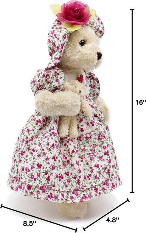 16" oitscute Teddy Bears Baby Cute Soft Plush Stuffed Animal Toy for Girl Women (Red Flower)