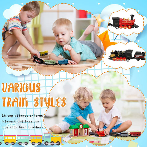 2 Sets 3 Hanaive Train Toys Small Pull Back Alloy Retro Steam Train with Cars Simulation Model Diecast Locomotive