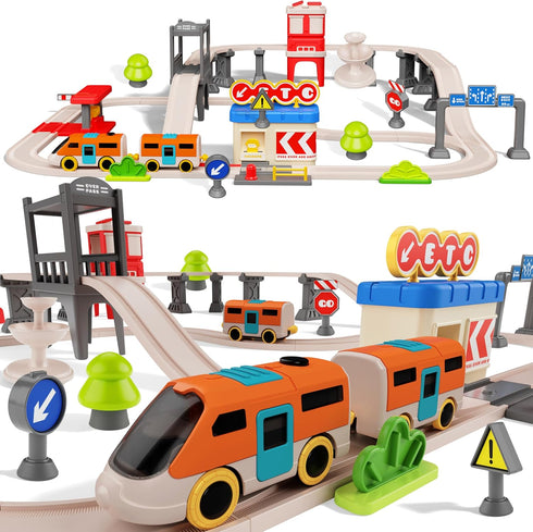 Urban Rail Train Set for Kids,55 pcs Electric Train Set Simulate City