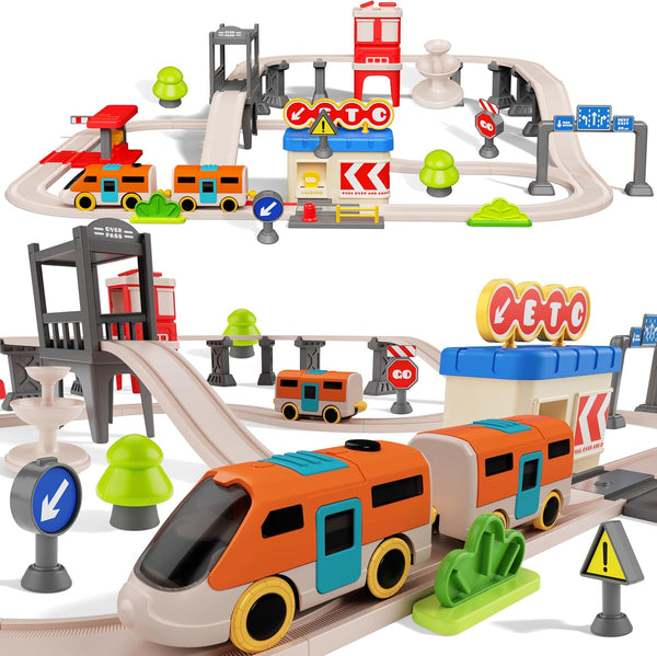 Urban Rail Train Set for Kids,55 pcs Electric Train Set Simulate City