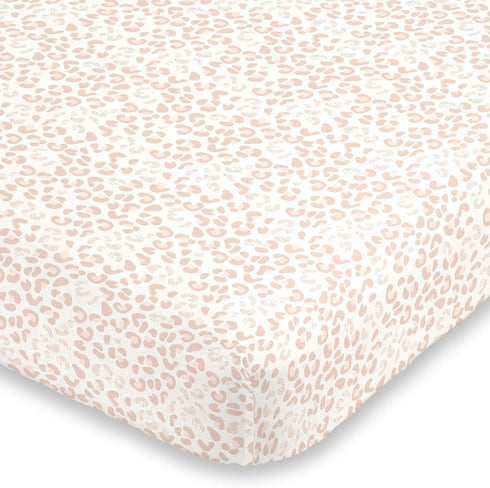 NoJo Neutral Cheetah Peach, Pink & Ivory Super Soft Mini Crib Sheet,