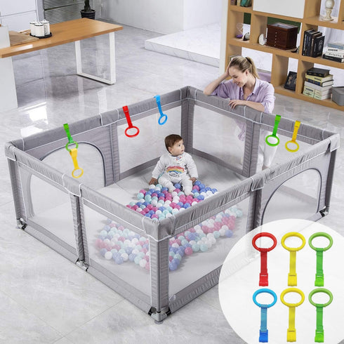 Baby Pull Up Rings, 6PCS Pull Up Rings for Playpen, Baby Crib Hanging Rings, Infant Toddler Walking Assistant