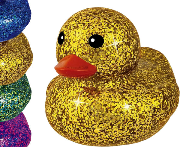 Glitter Rubber Ducks - Metallic Colors 3" (1 Unit Assorted) Rubber Duckies for Kids, Sensory Play, Stress Relief,