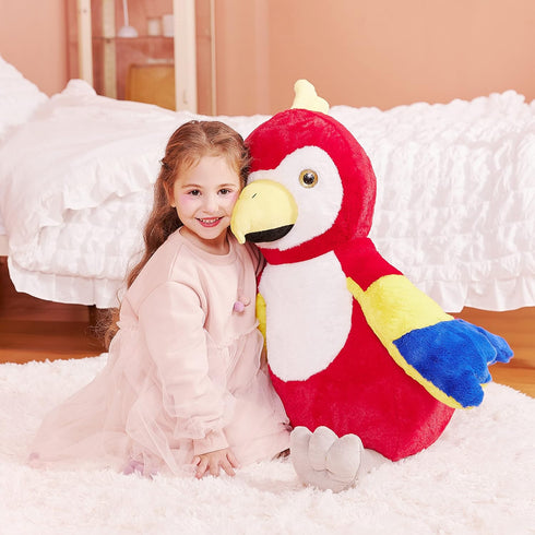 IKASA Giant 26" Parrot Stuffed Animal Plush Toy, Large Scarlet Macaw, Jumbo Soft Fluffy Fat Plushie for Kids