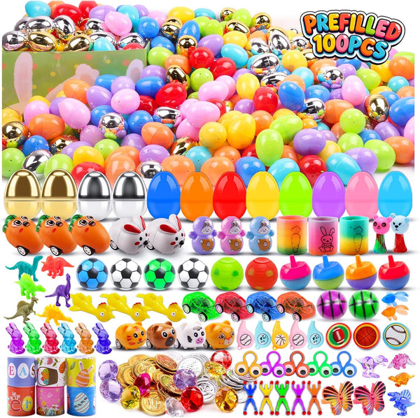 KissFuture 100 PCS Prefilled Easter Eggs with Toys, Easter Eggs Filled for
