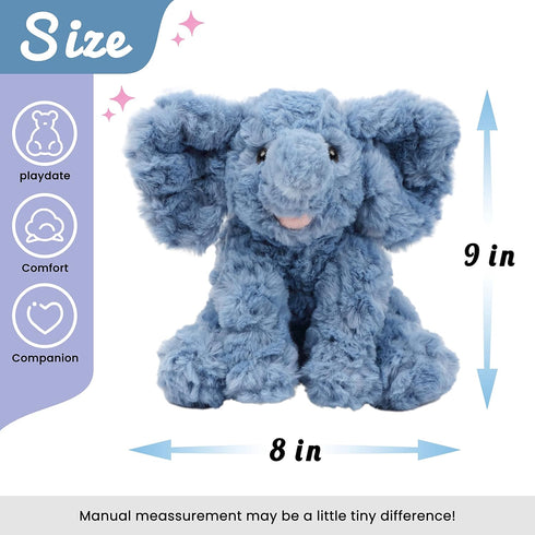 Hopearl Adorable Plush Calf Elephant Toy - Floppy Elephish Ultra Soft Stuffed Animal - Blue, 9''