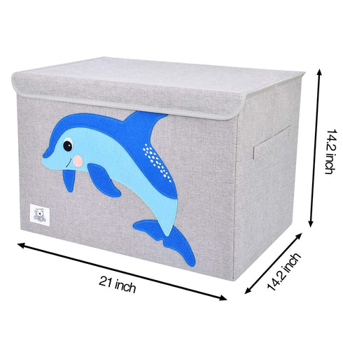 Foldable Large Kids Toy Chest with Flip-Top Lid, Collapsible Fabric Animal Toy Storage Organizer for Toddler, Children,