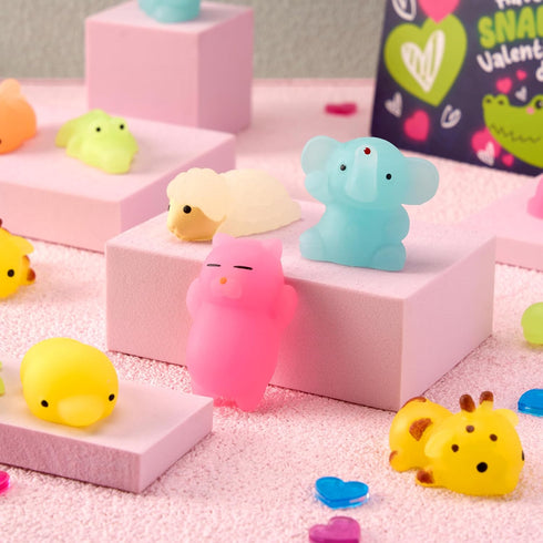 36 Packs 9 JOYIN Valentines Day Gift Cards with Glow in Dark Mochi Squishy Toys, Designs Stress Relief Fidget Toys