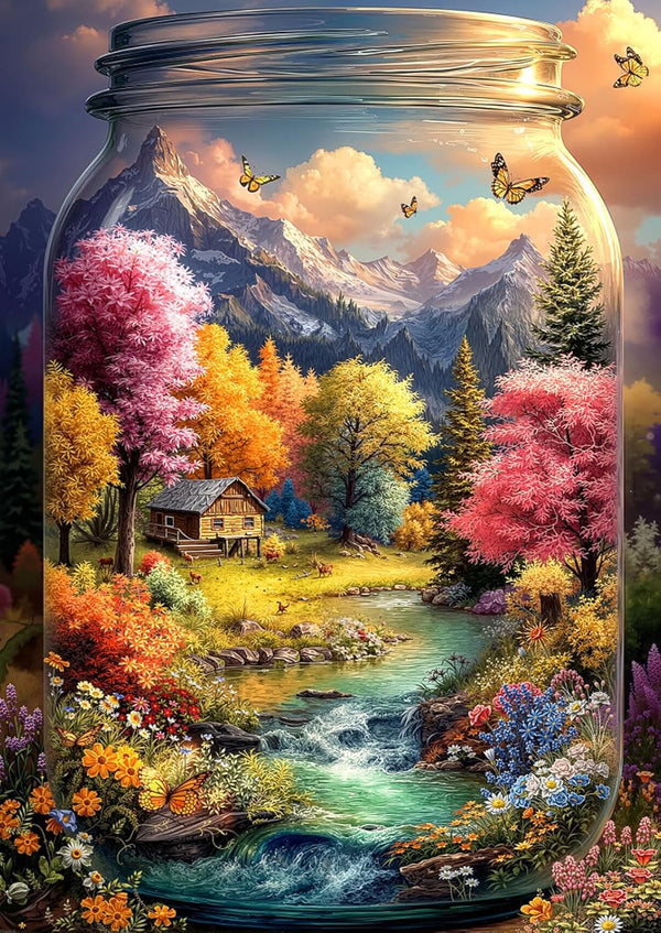 Puzzles for Adults 1000 Pieces, World in a Jar Fall Landscape Jigsaw