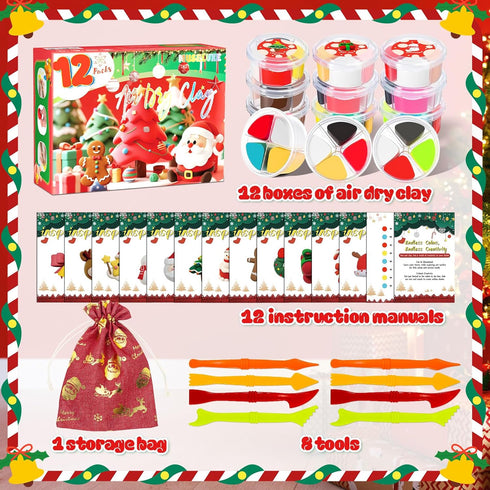 MuseLuxe 12 8 Air Dry Clay - Boxes Christmas Modeling Clay Kit with Sculpting Tools,Safe & Non-Toxic,DIY Magic Gifts