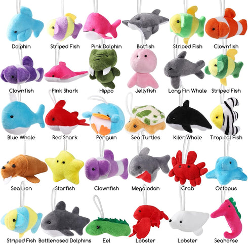30 Pack Mini Ocean Animal Plush Toys, Cute Sea Creatures, Keychain Decoration for Kids