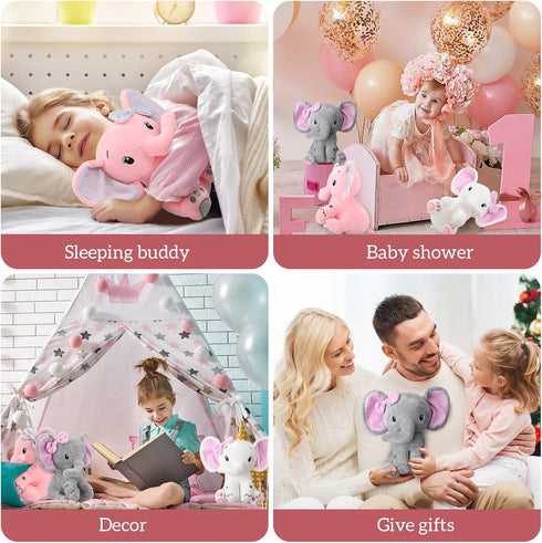 6 Pieces Elephant Stuffed Animals, 8 Inch Big Ear Plush Toy Gift for Baby Shower, Woodland Nursery Decor