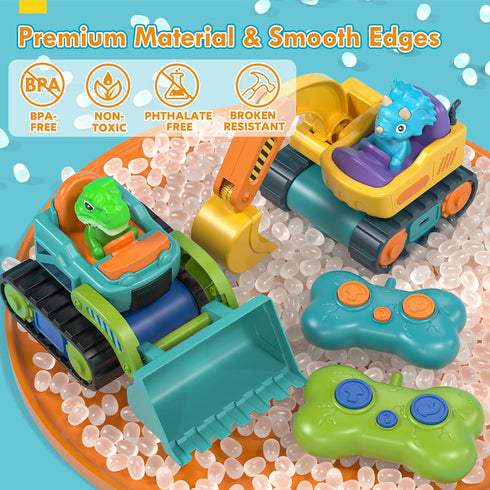 2 Pack 1-3, Bulldozer 2 3 Lehoo Castle Construction Toys, Remote Control Car for Toddlers Rechargeable Excavator Toy