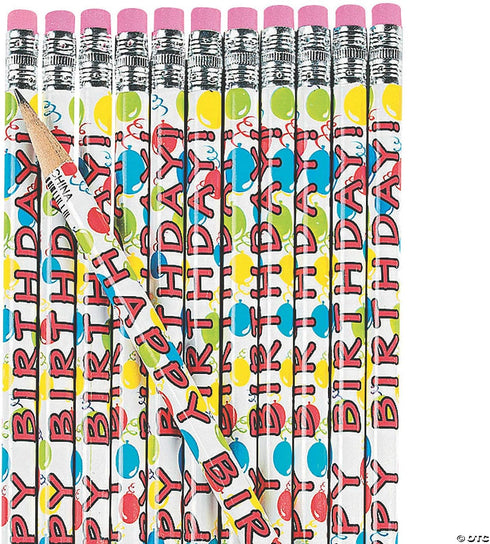 Fun Express Happy Birthday Pencils, Set of 24, Birthday Party Supplies