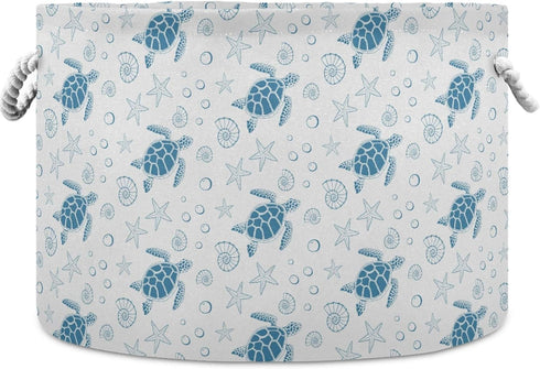 visesunny Collapsible Large Capacity Basket - Turtle Sea Star Shell Storage Hamper with Durable Cotton Handles