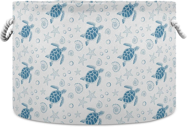 visesunny Collapsible Large Capacity Basket - Turtle Sea Star Shell Storage Hamper with Durable Cotton Handles