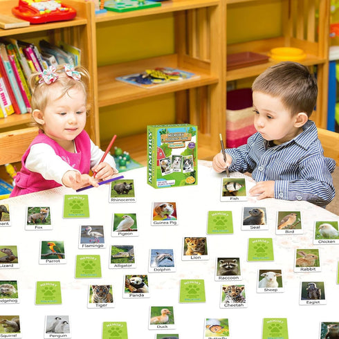 100 gisgfim PCS Memory Matching Game Animal Babies Concentration Memory Card Educational Game for Kids Adults A Fun