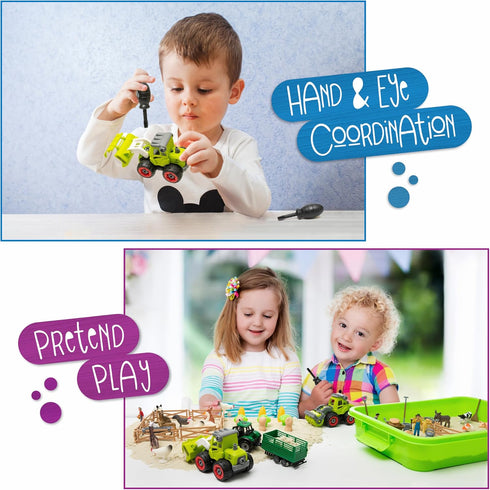 59 2.2 LB 3 5-7, 3-4 PCS Farm Sensory Bin - Sandbox with Lid, Sensory Sand Kit for Boys, Toddler Farm Toys, Take Apart