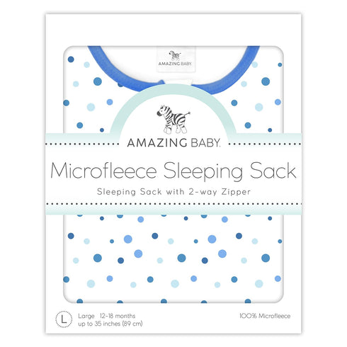 Amazing Baby Microfleece Sleeping Sack, Wearable Blanket with 2-Way Zipper, Playful Dots, Blue, Small 0-6 Month, Use
