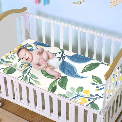 SyXIOP 28" 52" Vintage Floral Motifs Green Leaves Cooling Baby Waterproof Crib Mattress Protector x Reusable Bed Pads