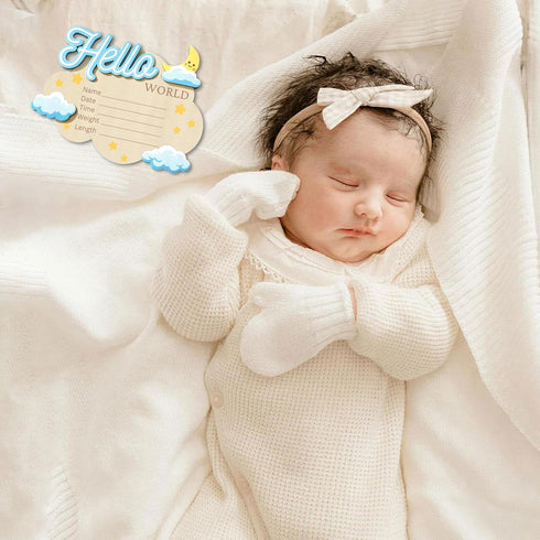 Yezirzax 6.1 4.72 Inch Baby Announcement Sign, Cloud Shape Wooden Hello World Newborn Sign, Personalized Birth