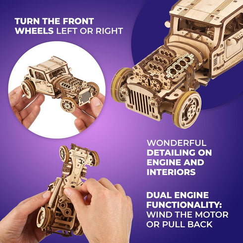 UGEARS 3D Car Model Puzzle, Hot Rod Furious Mouse with Dual Engines, Realistic Scaling Model Kits for All Family