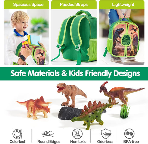 3-5 Backpack Set 3D 4 4-8 COCO&Friends Dinosaur Toys for Kids - Portable Dinosaur Play with Foldable Mat, Pretend Play