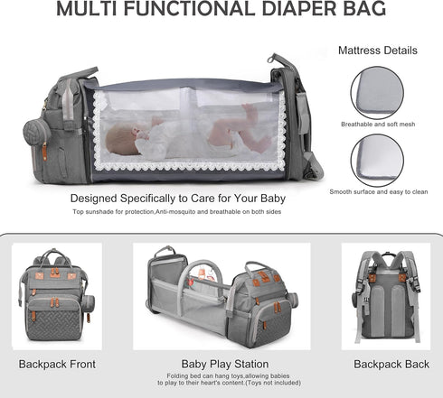CESAILT Backpack Mommy Backpack Diaper Bag with Changing Station, Multifunction Travel Baby Bag, Waterproof Baby Tote
