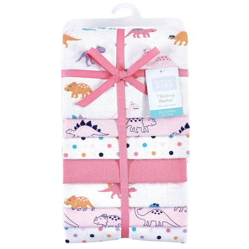Multipack, 30x30 inches Little Treasure Hudson Baby Cotton Poly Flannel Receiving Blankets Pink Cuteasaurus