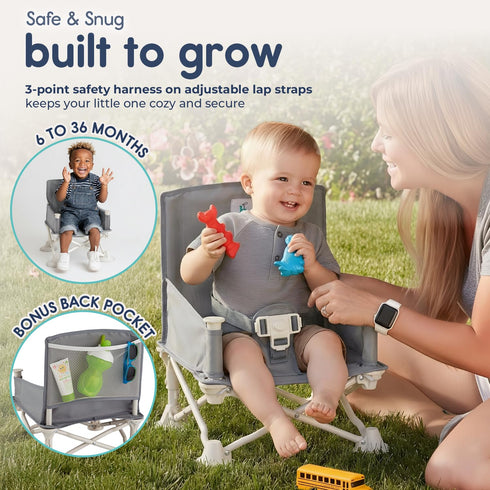 Hiccapop OmniBoost Travel Booster Seat with Tray for Baby, Dining Table, Camping, Beach, Grandmas | Folding Portable