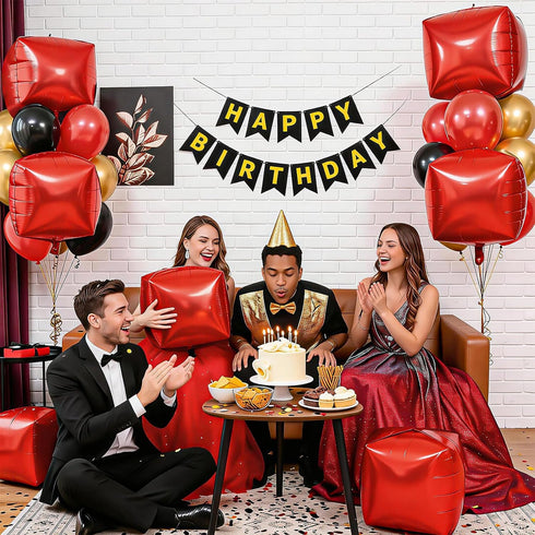 Balloons,22Inch 4D 6Pcs Red Cube Foil Square Foil Balloons Building Block Balloons for Birthday Anniversary Baby Shower