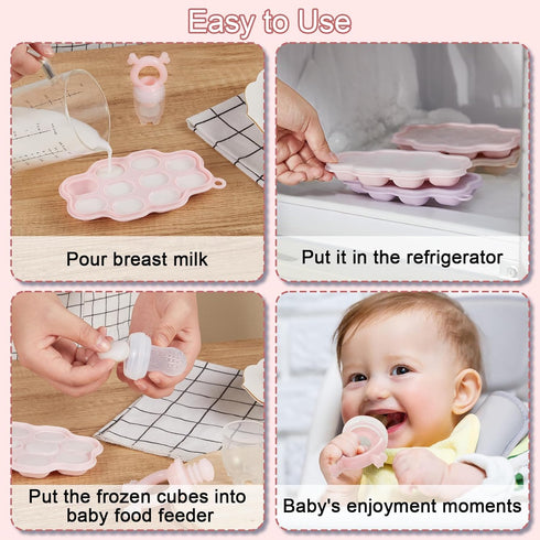 (2 Pack), KingKam Baby Breastmilk Popsicle Molds & Baby Fruit Feeder Baby Food Freezer Tray Storage Containers