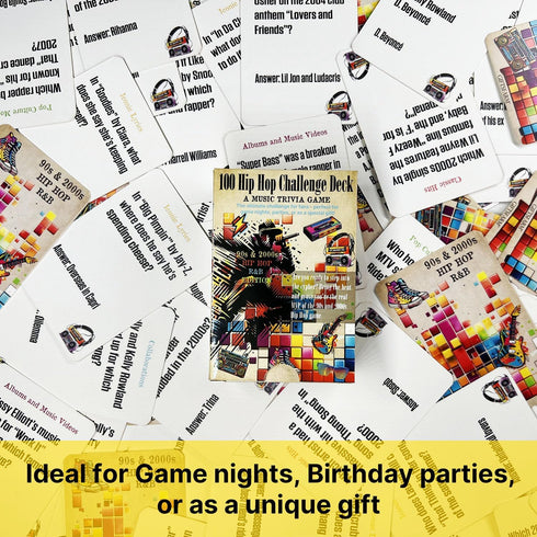 90s 2000s Music Trivia Card Game, Adult Game Night and Fun Family Party Quiz for Music Lovers, and Hip Hop and R&B