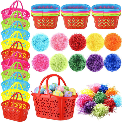Wenqik 50 Pcs Plastic Easter Baskets for Kids Bulk Easter Egg Baskets